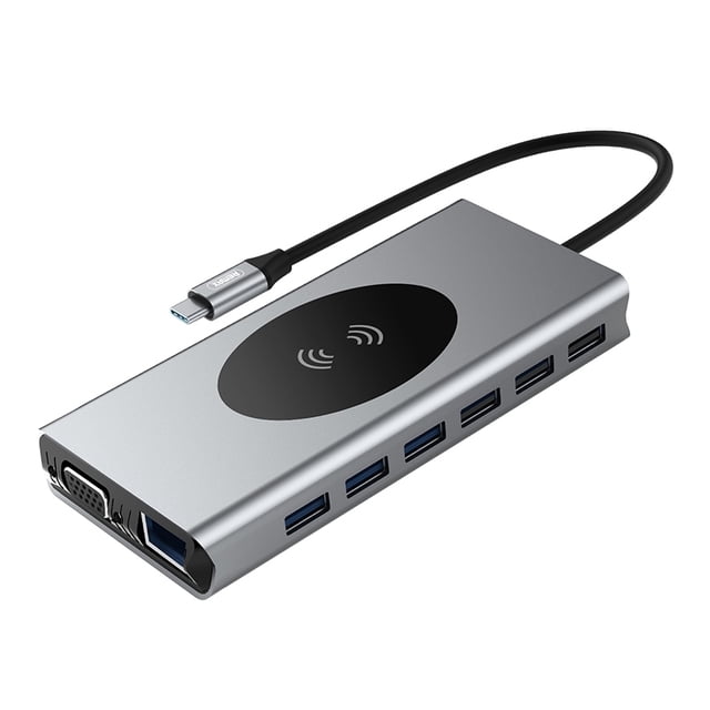Adaptador USB C Hub 15 en 1 con cargador inalámbrico para Macbook