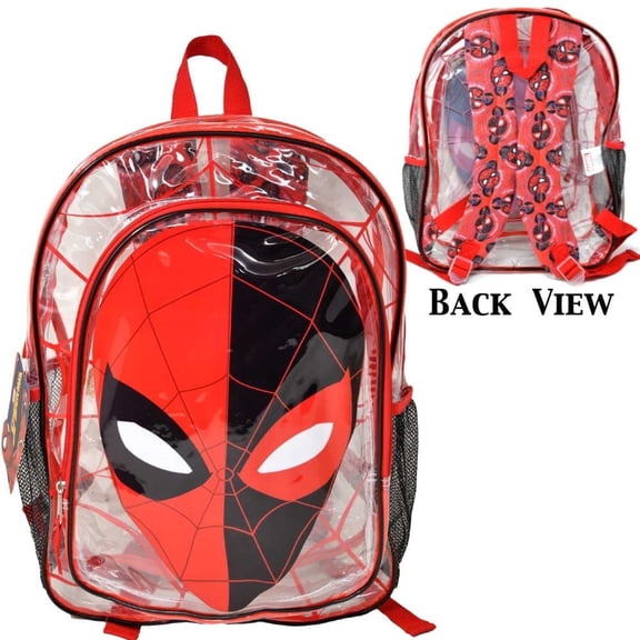 Spiderman 16" Clear Backpack for Kids Transparent Bag with 2 Side Mesh Pockets