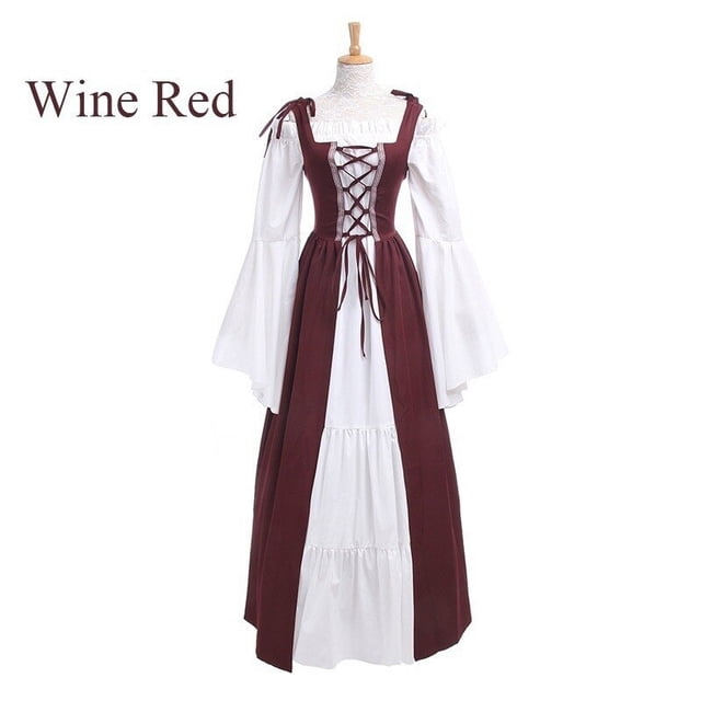Robe Médiévale Grande Taille Femme Renaissance Gothique Longue Maxi Rétro Vestido Victorien à Lacets Paty Robe de Bal Ensemble Deux Pièces P-5TG