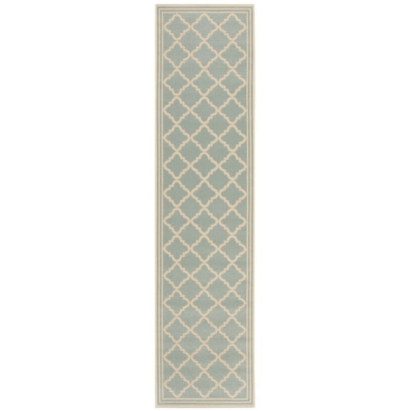 SAFAVIEH Beach House Richard Geometric Indoor/Outdoor Runner Rug, Aqua/Cream, 2'2" x 6'