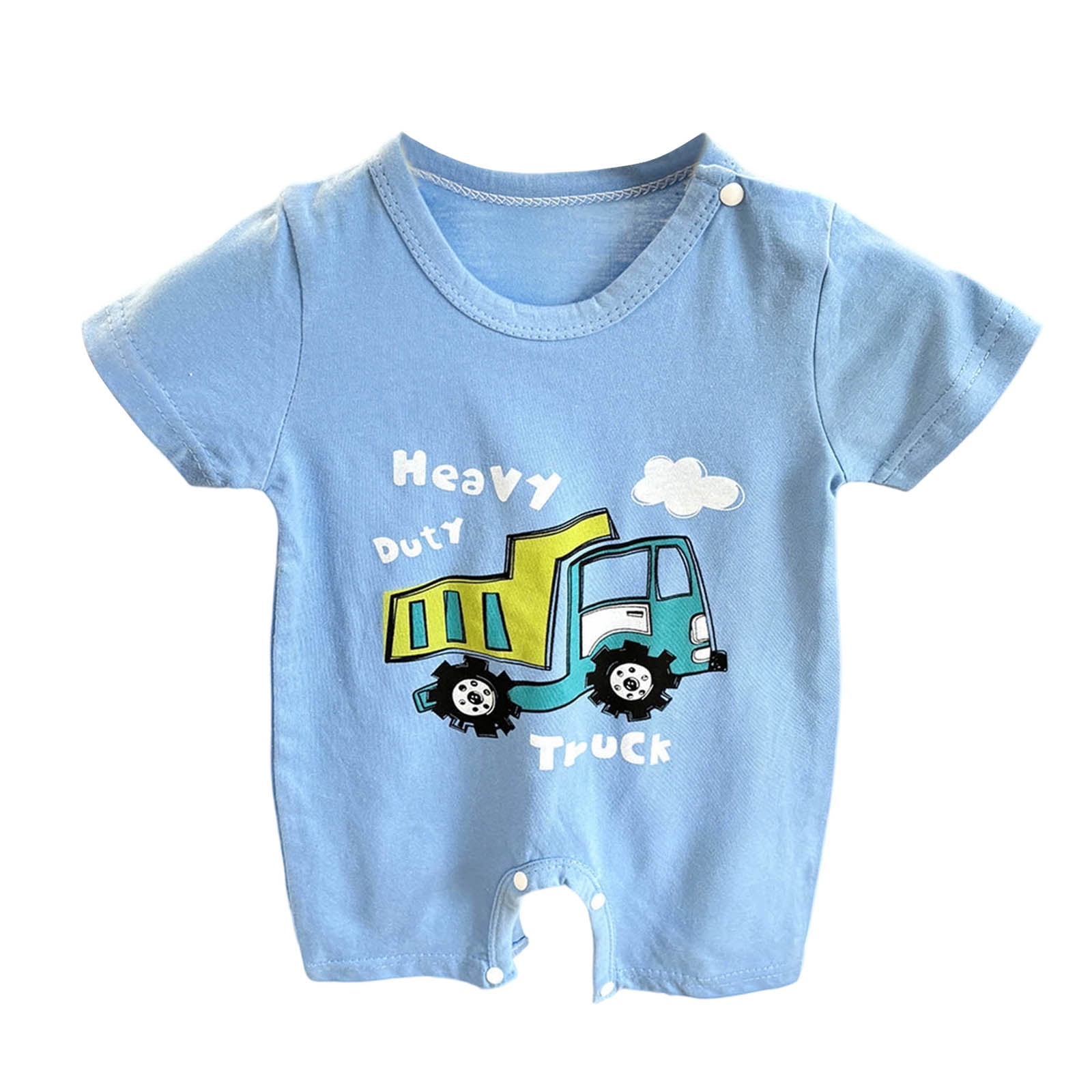 Karoyedx Newborn Boys Clothes Summer Kids Baby Boy Rompers Short Sleeve Snap Toddler Summer Cotton Clothes Light Blue Size,12-24 Months