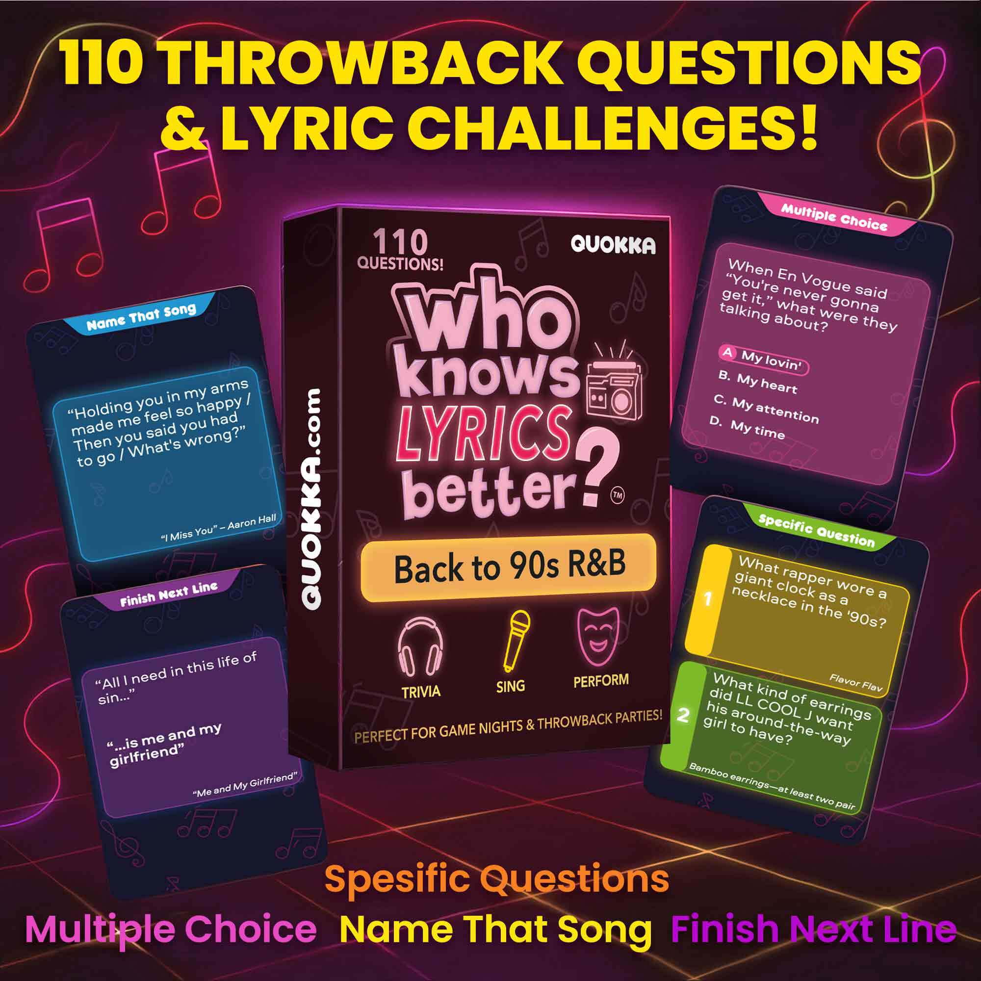 QUOKKA Card Game for Adults - Who Knows Lyrics Better? Trivia and Singing Game for Adult