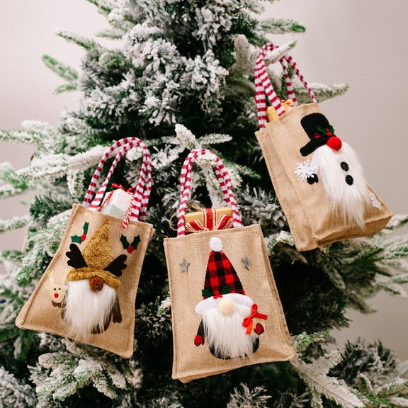 HONITANO 1Set Holiday Leisure Bag Multi Colored Linen Rectangular 3D Nose Doll Handle For Christmas present Wrapping