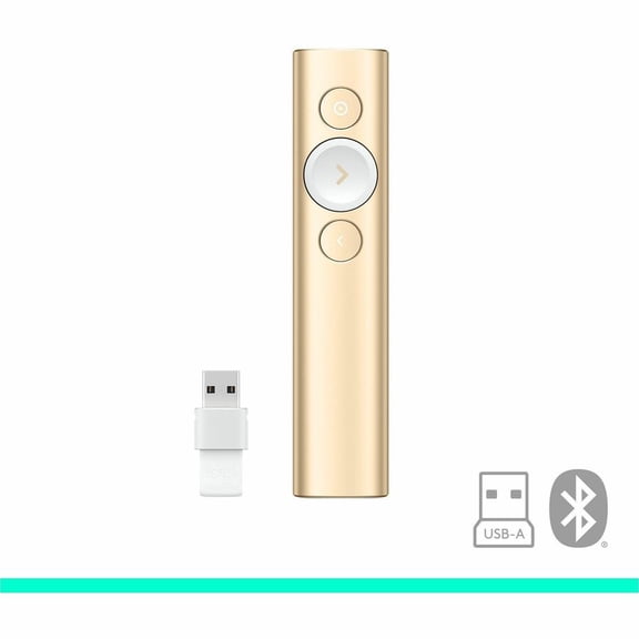 Logitech Spotlight Presentation Remote - Universal Wireless Presentation Clicker with Laser Pointer, Bluetooth, 30 m Range and Quick Charging, Gold