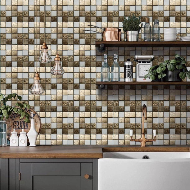10 piezas de pegatinas de azulejos de cristal 3D de PVC autoadhesivas para bricolaje, pegatinas de pared de azulejos de vidrio impermeables para decoración del hogar, la sala de estar y la cocina
