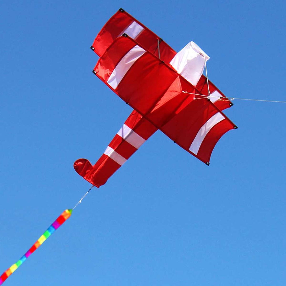 SIYTUAU Dual Wing Red White Airplane Kite With Long Tail Outdoor Sport Flying Toy For Beach Park Open Field Activities Weather Resistant Polyester Nylon Design as shown