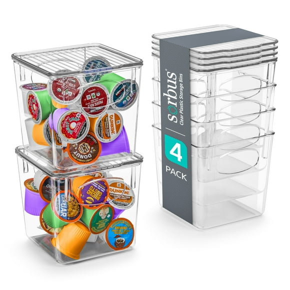 Sorbus Small Plastic K Cup Storage Bins - Nespresso Pods Holder, Vertuo Pod Holder, Kitchen Organization, Pantry Storage, Fridge Organizer - K Cup Organizer for Nespresso Accessories (4 pack)