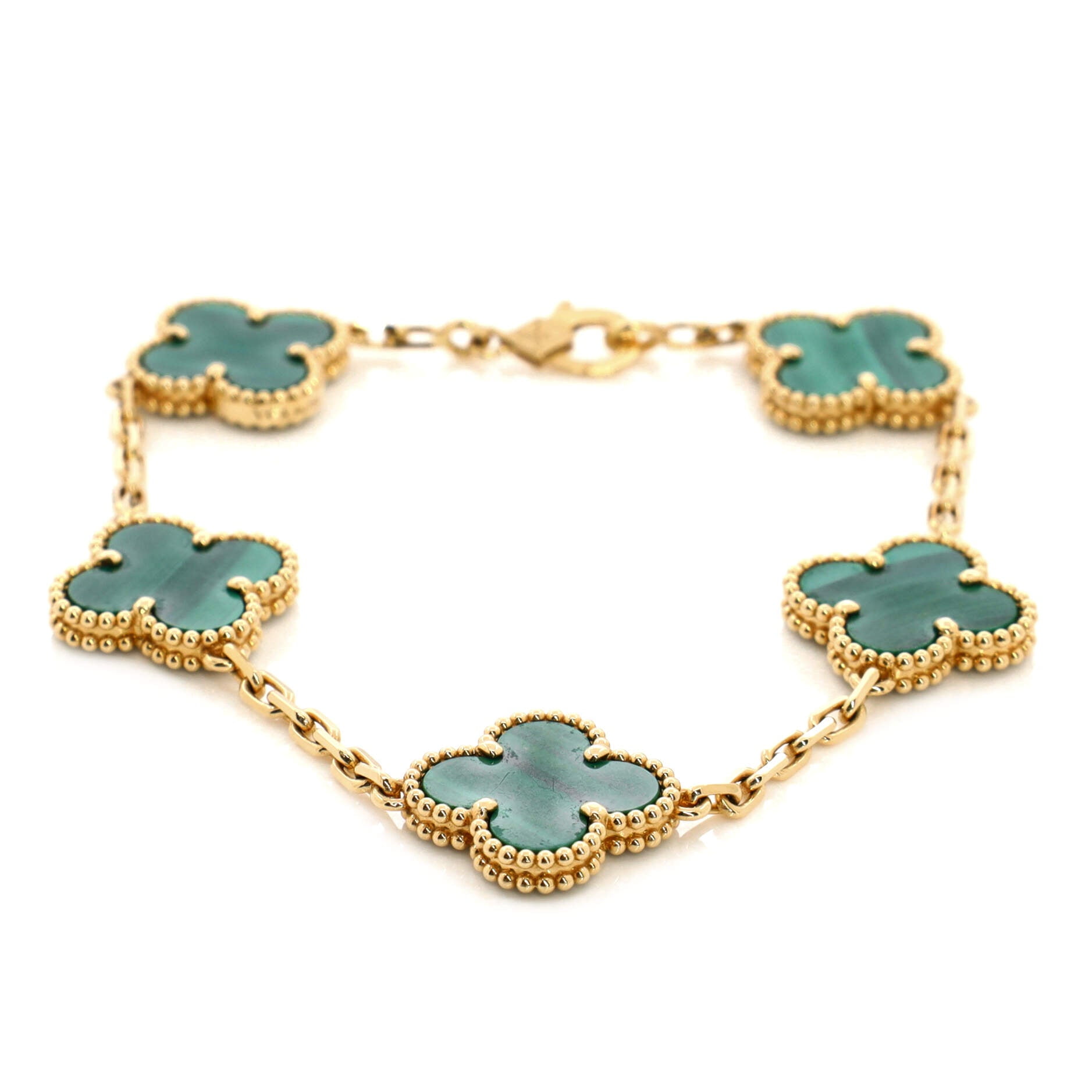 Pre-Owned Van Cleef & Arpels Vintage Alhambra 5 Motifs Bracelet 18K Yellow Gold and Malachite By Rebag