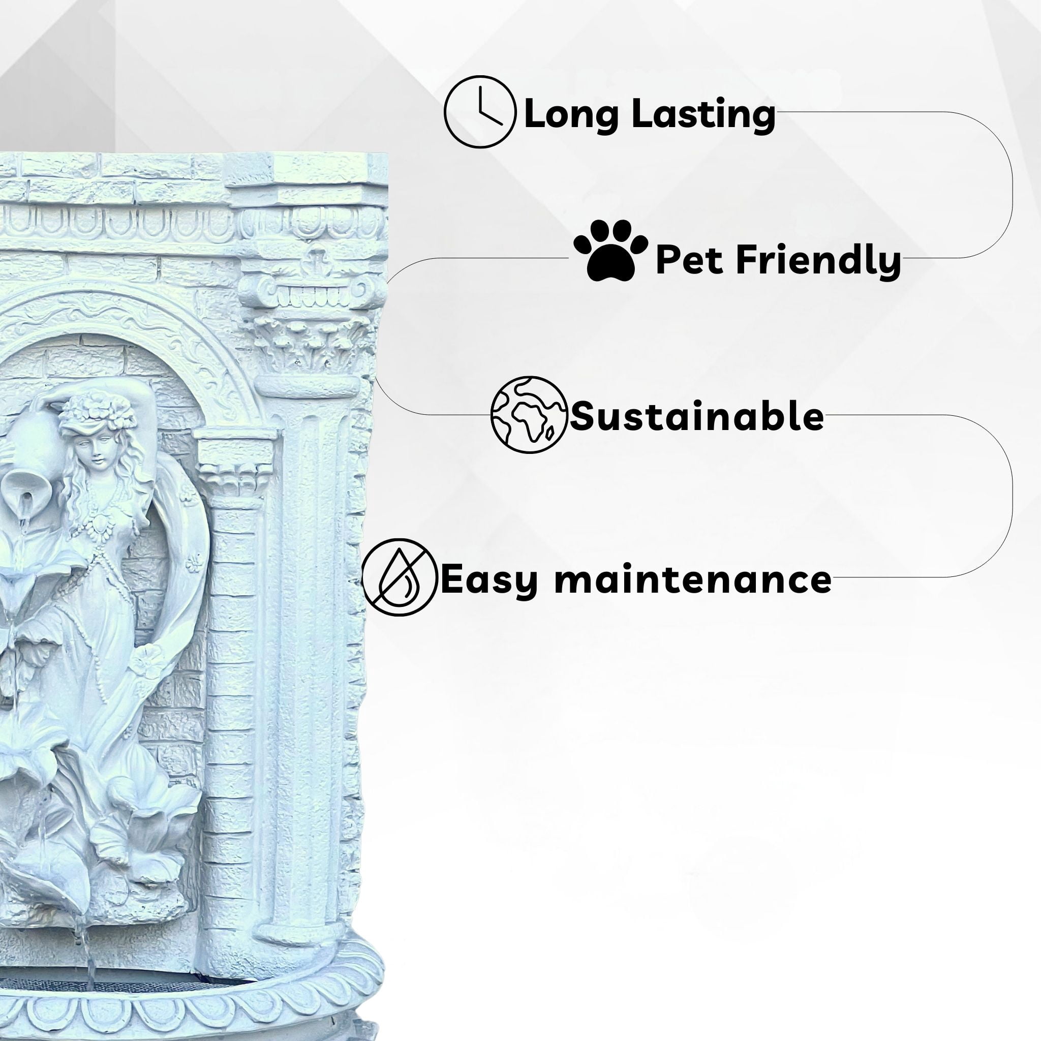 XBrand 30.3" Solar-Powered Outdoor Wall Fountain with Flower Maiden Statue, Antique Stone Waterfall Design for Garden, Yard Décor & Bird Bath, Polyresin