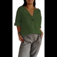 thumbnail image 2 of Camisa de para Mujer, Cuello en V, Botones, Blusa , Mangas 3/4, Informal, Holgada, Estilo Túnica, Camisetas de Verano. Verde M, 2 of 7
