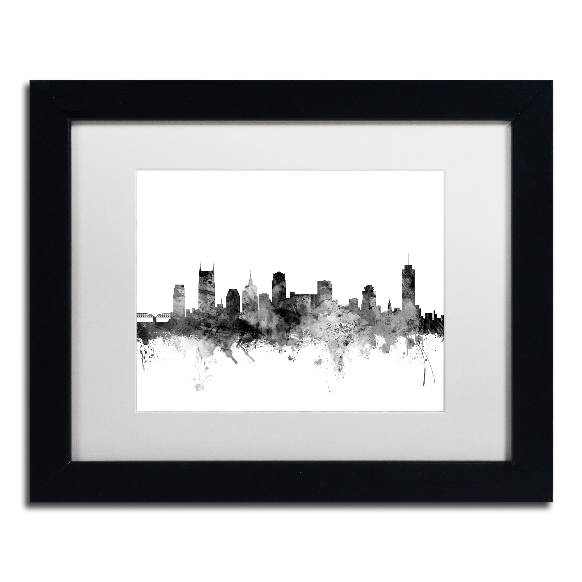 Trademark Fine Art "Nashville TN Skyline B&W" Canvas Art by Michael Tompsett, White Matte, Black Frame