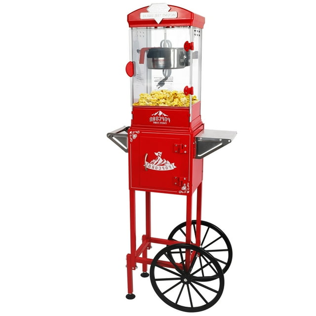 Nyddle 10Oz Popcorn Machine with Cart,Stainless-Steel Kettle,Wheels & Reject Kernel Tray,Theater-Style Popcorn Maker for Home & Events,Measuring 3 Plastic Spoons,Gift for Christmas and Family,Red