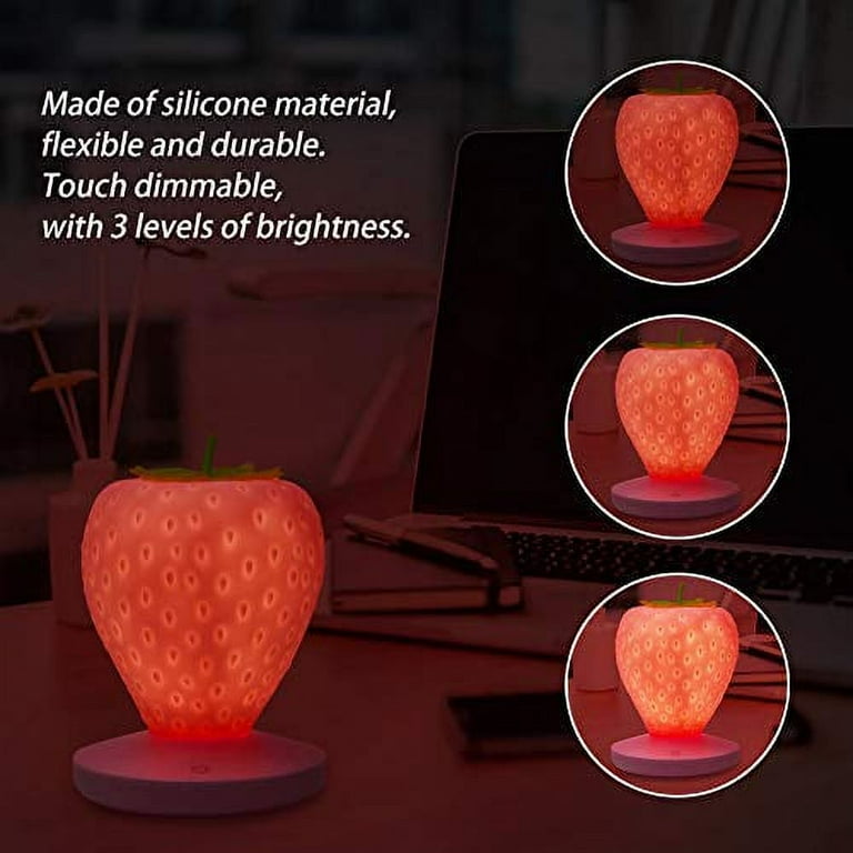 Strawberry Night Light, Cute Silicone Strawberry Lamp, LED Cute