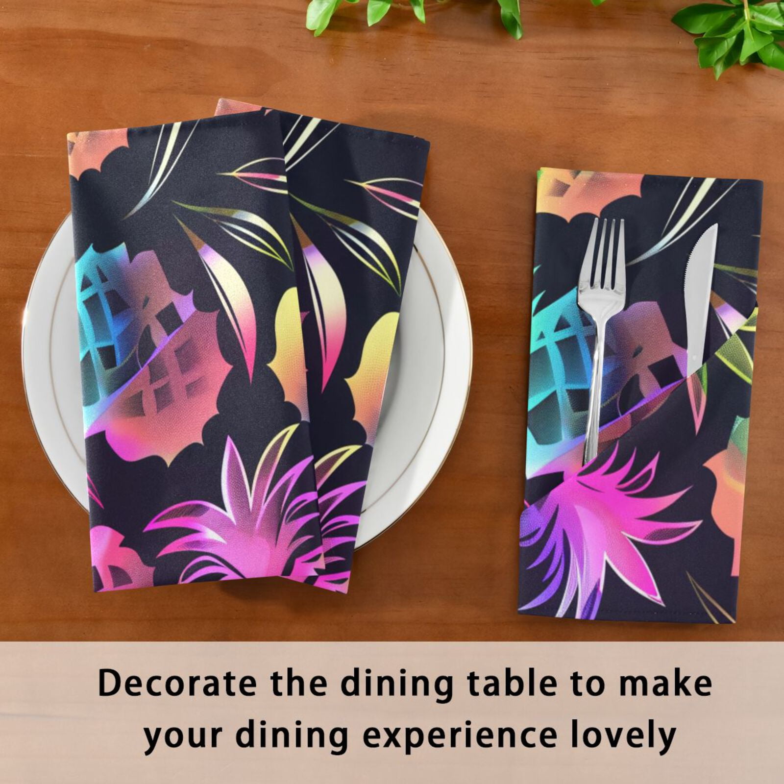 JSTEL Rainbow Color Pineapple Cloth Napkins Set of 6, 20x20 Inch Washable and Reusable Napkin for Decoupage Dinner Party Everyday Use