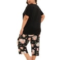 thumbnail image 3 of MUKVIK Plus Size Pajamas for Women Set, Womens Plus Size Short Sleeve V Neck Capri Pants Pajama Sets with Pockets(Floral Black 1,4X), 3 of 8