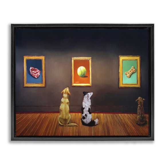 Stupell Industries Eclectic Funny Dog Museum Gallery Animals Black Floating Frame Canvas Art, 21 x 17, by Lucia Heffernan