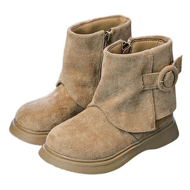 Girls' Warm Short Boots for Winter with Thick Soles and Velvet Material