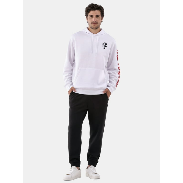 Marvel Punisher Men s and Big Men s Graphic Hoodie with Long Sleeves Sizes Xs 3xl Size Small White