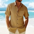 thumbnail image 2 of LMOIPLI Men's Short Sleeve Button Down Shirts Casual Textured Breathable Shirt Summer Fashion Hawaiian Beach Tops Khaki L, 2 of 5