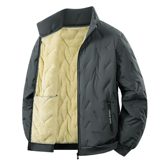 Winter Coats for Men Sherpa Fleece Lined Warm Full Zip Quilted Jackets Zipper Pockets Stand Collar Thick Outwear (XL, Gray)