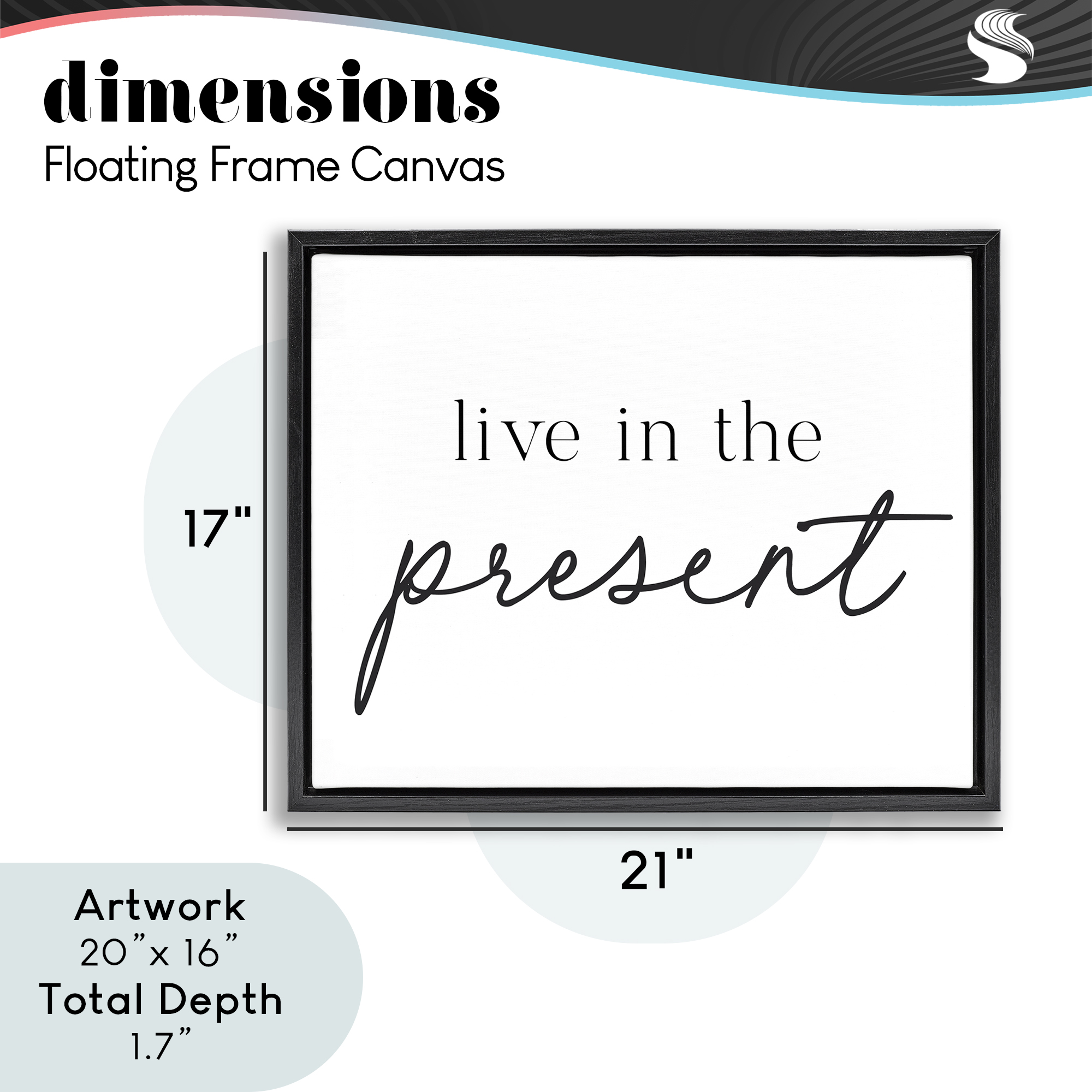 Live In The Present Black Framed Floater Canvas Wall Art, design by Lettered and Lined