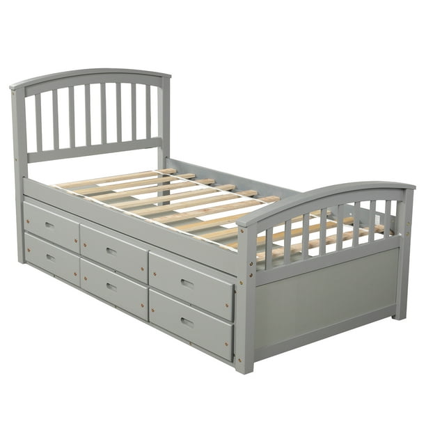 Htovila Twin Size Platform Storage Bed, Twin Platform Bed With Drawers Solid Wood