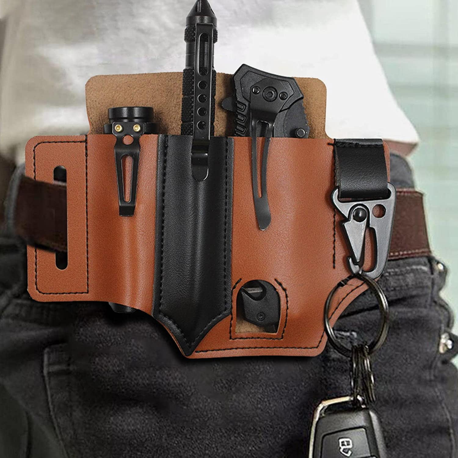 Multi Tool Belt Belt Pouch with Key Ring Tool Pouch with Belt Clip Organizer Pocket Leather Cover Leather Sheath Leather Tool Pouch Walmart
