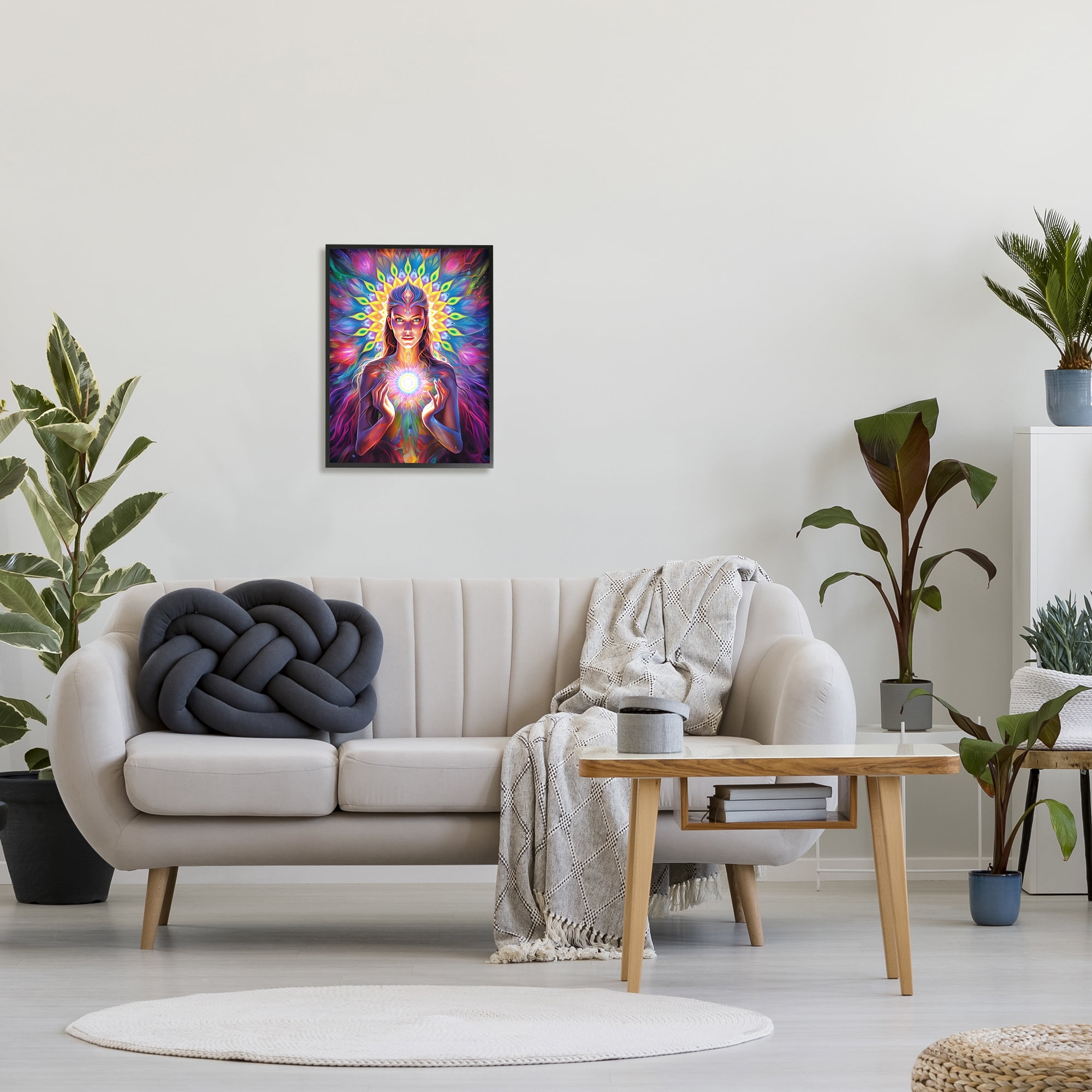 Stupell Industries Girl with Abstract Fractals Abstract Painting Black Framed Art Print Wall Art, 16 x 20