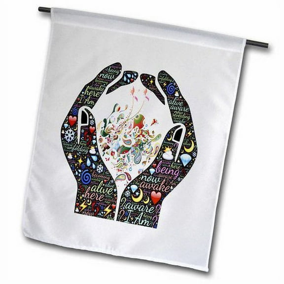 3dRose, Motivational cupped hands with sayings and flowers and accents, 12 x 18 inch Garden Flag