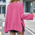thumbnail image 6 of Duoif Sweaters for Women Trendy Women's Fashion Solid Color Crew Neck Sweater Loose Flared Sleeve Pullover Sweater Women's Sweaters Womens Tops Hot Pink M, 6 of 7
