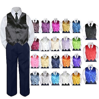 23 Color 4 Pieces Navy Vest set Necktie Boy Baby Toddler Formal Tuxedo Suit S-7