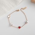 thumbnail image 3 of Pulsera de plata de ley de lujo, diseño simple, corazón pequeño rojo con joyas de diamantes, 2 piezas, plata, oro rosa, 3 of 5