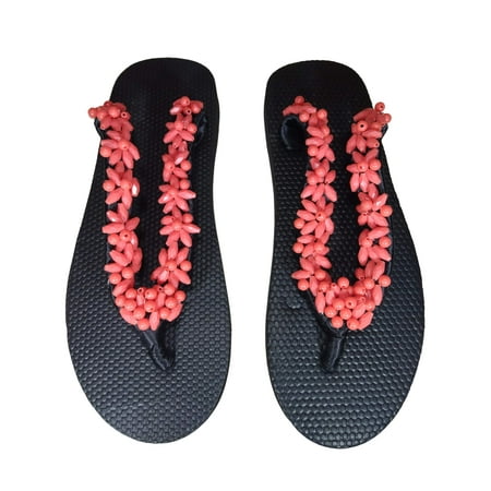 

Campussophisticate Beaded Flip Flops for Women Summer Style Sandals Comfortable Beach Walking Thong Cushion Sandals Slip On Indoor Outdoor- Colorful Beads (Pink 12.5)