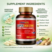 Super Digestive Enzymes with Probiotic & Prebiotic Support – 100 Capsules – Daily Digestive Wellness Supplement