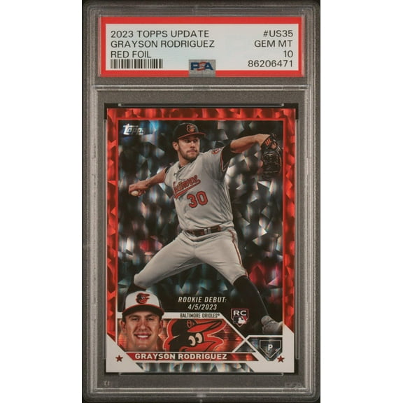 Graded 2023 Topps Update Grayson Rodriguez #US35 Red Foil #/199 Rookie RC Baseball Card PSA 10 Gem Mint