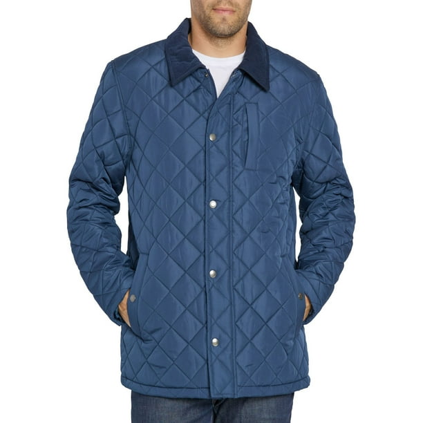 IZOD Men's Quilted Barn Jacket With Corduroy Collar Navy XLarge