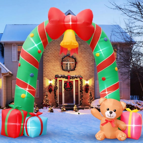 Decoraciones navideñas inflables para exteriores, arco con forma de bastón de caramelo de 3 m