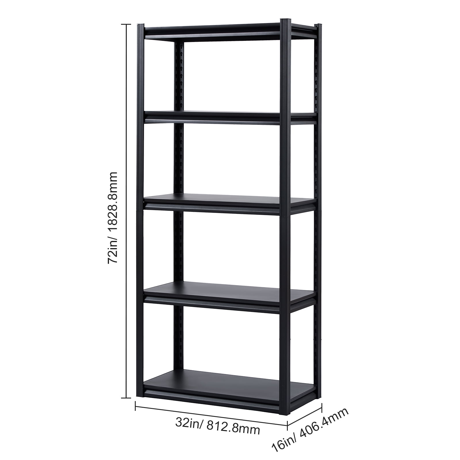 VEVOR Storage Shelves, 2000 lbs, 5 Tier Garage Storage Shelving, 16" D x 32" W x 72" H Adjustable Metal Shelves for Garage Shelves Utility Rack Shelf, Ideal for Kitchen, Warehouse, Basement, Black