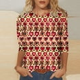 thumbnail image 2 of Penkiiy Chemises de la Saint-Valentin pour Femmes Manches 3/4 Col Rond Blouses Décontractées Imprimé Mignon Tuniques Tops 2025 4TG Multicolore, 2 of 5