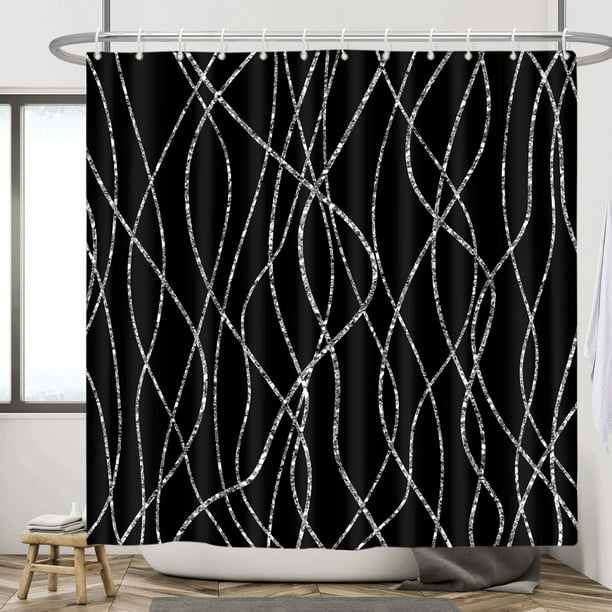 Abstract Black and White Shower Curtain for Bathroom, Modern Minimalist