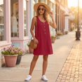 thumbnail image 6 of Womens Summer Dress Sleeveless Button Casual Sundresses with Pockets Loose Solid Tank Dresses, M, 6 of 7