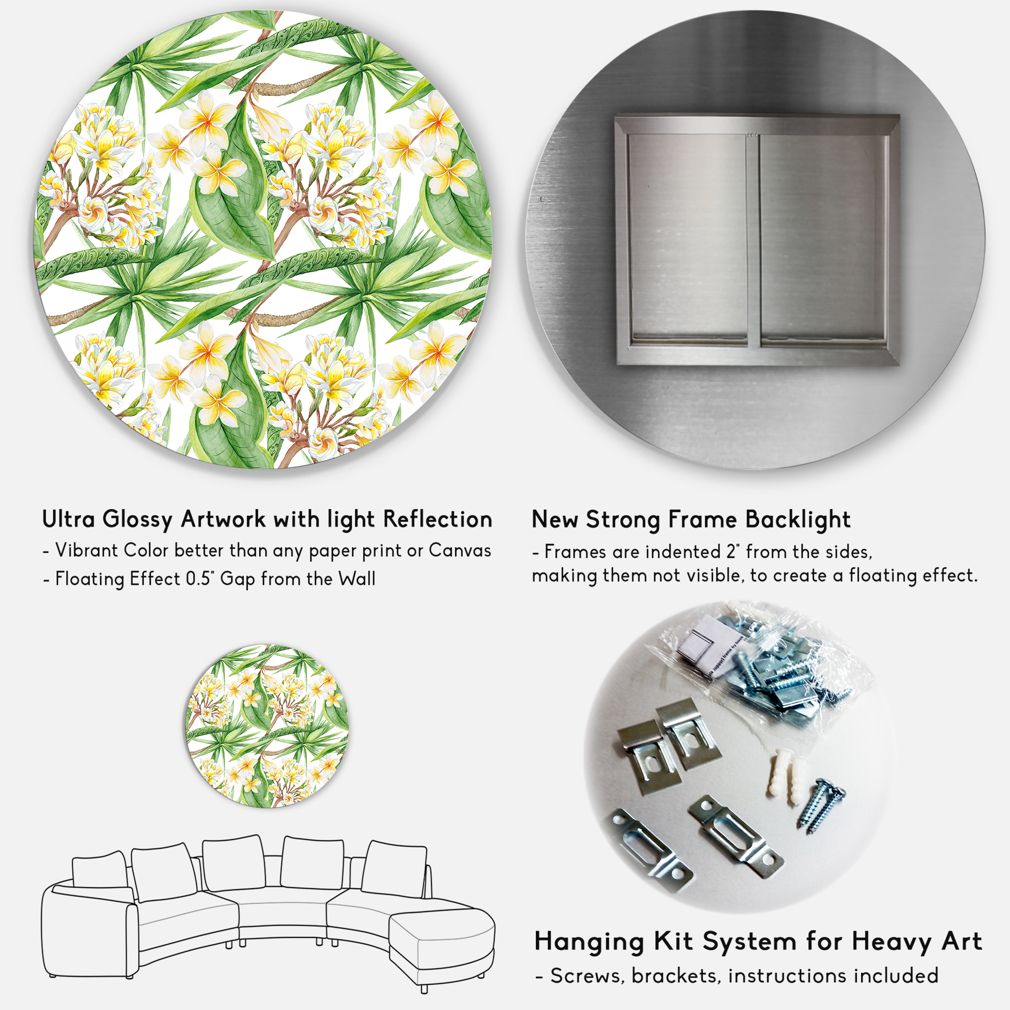 Designart 'Yellow Flowers and Tropical Foliage VI' Modern Circle Metal Wall Art 29x29 - Disc of 29