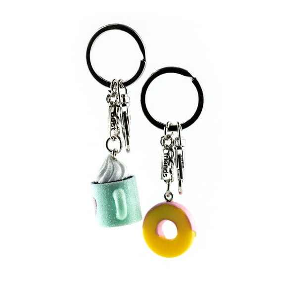 Claire's Tween Girls’ Donut Coffee Best Friends Metal Keychains, Keyring Set, 2-Pack