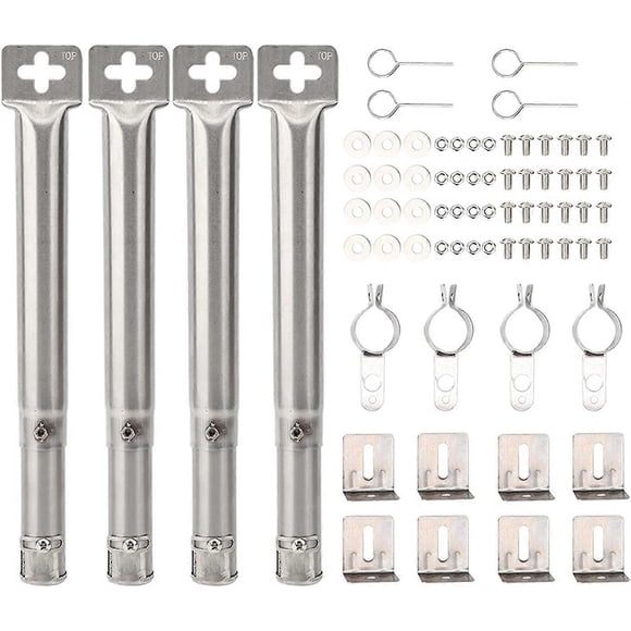 4 Pcs Tube Brûleur Droit de Remplacement pour Barbecue en Acier Inoxydable Universel Réglable Accessoires de Barbecue (Couleur : Argent)