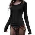 thumbnail image 2 of Qulqfy Long Sleeve Tops for Women Tight Going Out Black Blouses Crew Neck Plain Stretchy Shirts for Women, 2 of 6