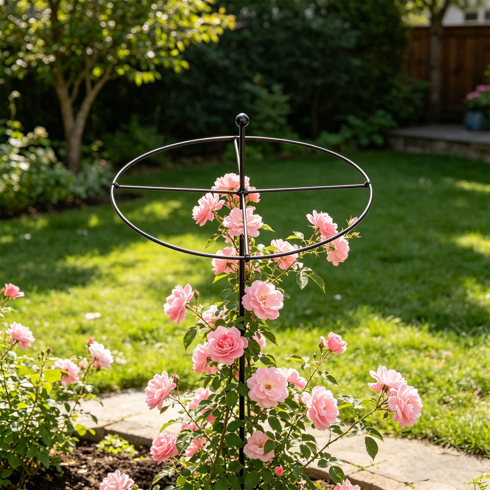Cadancy Garden Plants Support Stake Round Metal Trellis for Climbing Roses Outdoor Flower Cage Stand Yard Obelisk Tomato Peony Vine Growing Frame Patio Lawn Accessory