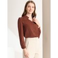 thumbnail image 3 of Camisa abotonada cuello alto escote En V recortado carrera primavera para mujer Allegra K Marron oscuro M, 3 of 6