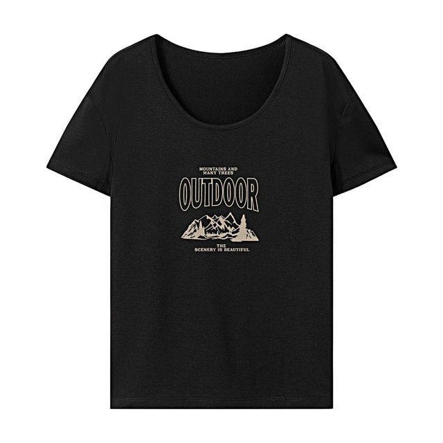 Camiseta Para Mujer Verano Moda Verano Tops Para Uso Diario Viajes En La Calle M Negro