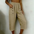 thumbnail image 6 of Noric Women's Cotton High Waist Casual Capri Pants with Button Pocket Elastic Waist Relaxed Fit Solid Yoga Runing Trousers, 6 of 7
