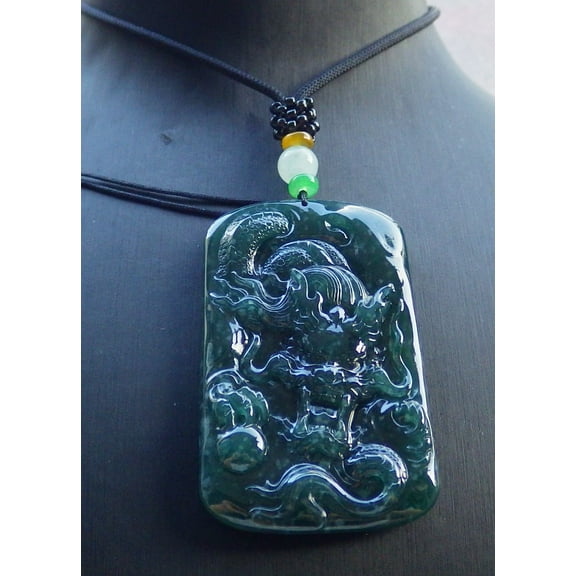 Certified Icy Green 100% Natural A Jade jadeite Pendant Dragon Bead Necklace 674273 TN